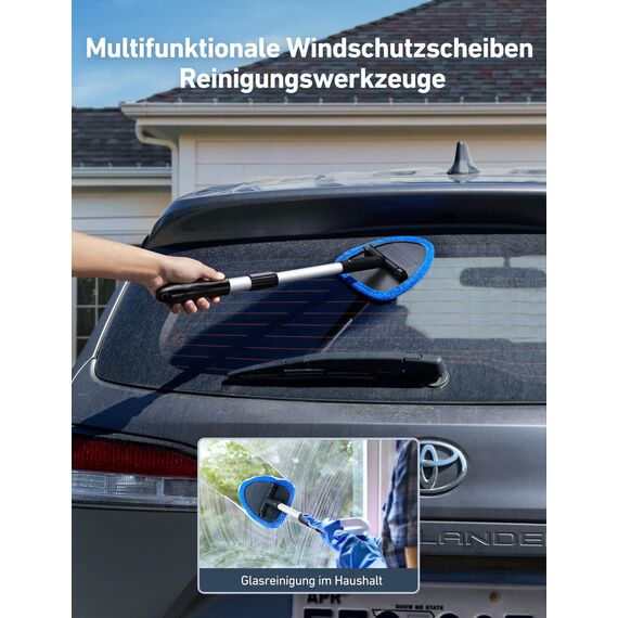 AstroAI Auto Scheibenreiniger mit 4 Mikrofaserpad, Reinigungswerkzeug für die Windschutzscheibe mit ausziehbarem Griff, Auto Fensterwischer Kit, Blau