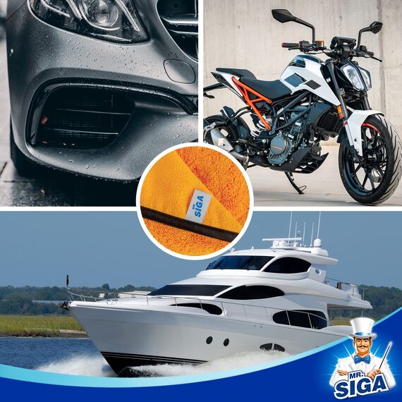 MR.SIGA Mikrofasertücher Auto Trockentuch Putztücher für Haushaltsreinigung und Autopflege, Ideales Auto Poliertuch zur Reinigung von Motorrad & Fahrrad 3 Stück, Nylon, Gelb
