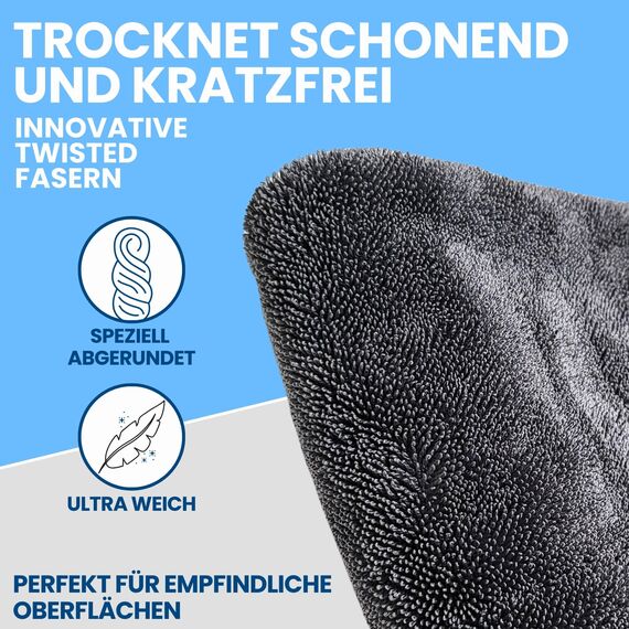 Ivality® Auto Trockentuch Set – 2 Stück - 80x50 cm & 40x40 cm, 1800 GSM Saugstarkes Twisted Mikrofasertücher - Trockentuch für AutoPflege und Motorrad - Fusselfreie & Lack-schonende Microfasertücher