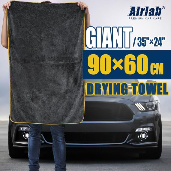 Airlab Mikrofaser Trockentuch XXL, Mikrofasertuch Auto Tuch 90x60 cm zum Trocknen, Saugstarkes Poliertuch Reinigungstuch für Autopflege, Fusselfrei & Kratzfrei, Gelb