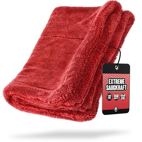 Nuke Guys Gamma Dryer L | Ultra saugstarkes Trockentuch 1400 GSM rot 40x60cm | Fusselfrei, abgerundete sanfte Fasern, kratzerfrei, groß | Premium Mikrofasertuch für Auto Motorrad Fahrrad