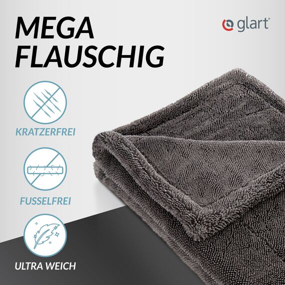 Glart 44TW68 Auto Trockentuch XXL Set in grau – 60x40 & 80x55cm für Auto, saugstarkes Tuch zum Trocknen von Lack, Glas, Felgen, außen & innen – für Autopflege, Motorrad, Boot, Haushalt - 2 Stück