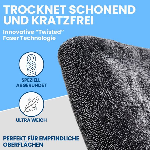 Ivality® Auto Trockentuch Klein 40x40 cm – 1800 GSM Ultra Saugstarke Mikrofasertücher für Autopflege und Motorrad, Fusselfreies, Lack-schonendes Twisted Towel Microfasertücher - Grau