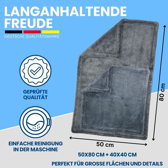 Ivality® Auto Trockentuch Set – 2 Stück - 80x50 cm & 40x40 cm, 1800 GSM Saugstarkes Twisted Mikrofasertücher - Trockentuch für AutoPflege und Motorrad - Fusselfreie & Lack-schonende Microfasertücher