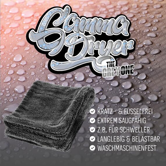 Nuke Guys Gamma Dryer S | Ultra saugstarkes handliches Trockentuch 1400 GSM grau 40x40cm | Fusselfrei, abgerundete sanfte Fasern, kratzerfrei | Premium Mikrofasertuch für Auto Motorrad Fahrrad