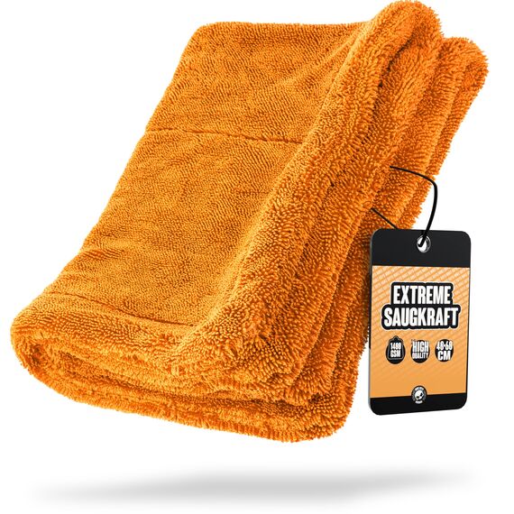 Nuke Guys Gamma Dryer L | Ultra saugstarkes Trockentuch 1400 GSM orange 40x60cm | Fusselfrei, abgerundete sanfte Fasern, kratzerfrei, groß | Premium Mikrofasertuch für Auto Motorrad Fahrrad