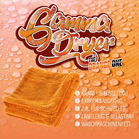 Nuke Guys Gamma Dryer S | Ultra saugstarkes handliches Trockentuch 1400 GSM orange 40x40cm | Fusselfrei, abgerundete sanfte Fasern, kratzerfrei | Premium Mikrofasertuch für Auto Motorrad Fahrrad