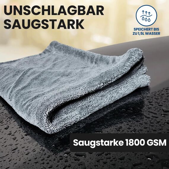 Ivality® Auto Trockentuch Klein 40x40 cm – 1800 GSM Ultra Saugstarke Mikrofasertücher für Autopflege und Motorrad, Fusselfreies, Lack-schonendes Twisted Towel Microfasertücher - Grau