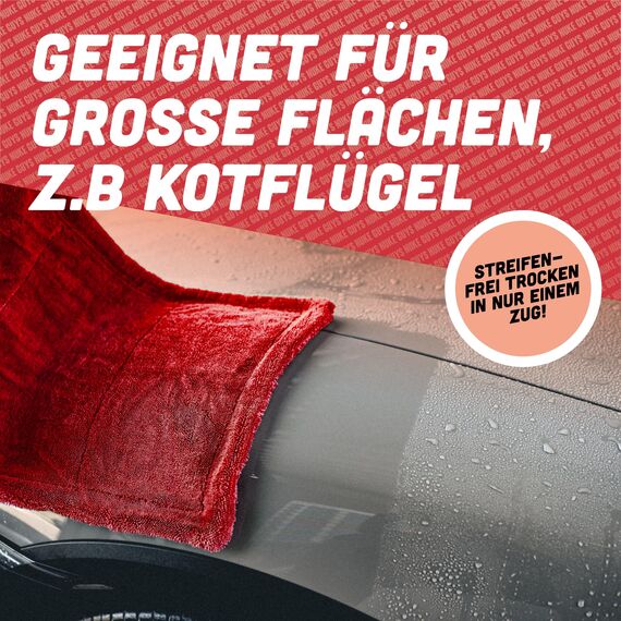 Nuke Guys Gamma Dryer L | Ultra saugstarkes Trockentuch 1400 GSM rot 40x60cm | Fusselfrei, abgerundete sanfte Fasern, kratzerfrei, groß | Premium Mikrofasertuch für Auto Motorrad Fahrrad