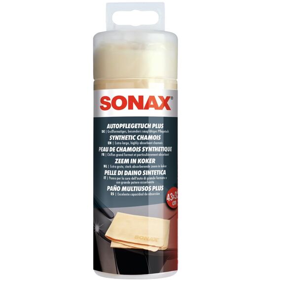 SONAX AutopflegeTuch Plus (1 Stück) großformatig und besonders saugfähig mit weiderverschließbarer Box | Art-Nr. 04177000