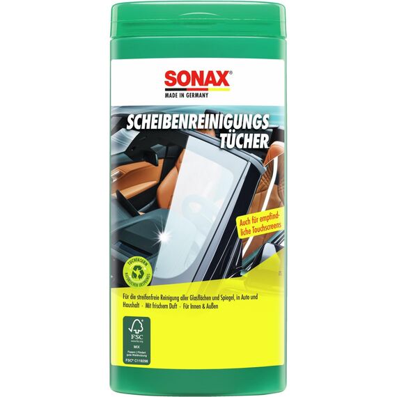 SONAX ScheibenReinigungsTücher Box (25 Stück) zur schnellen, einfachen und streifenfreien Reinigung von allen Glas- und Spiegelflächen | Art-Nr. 04120000
