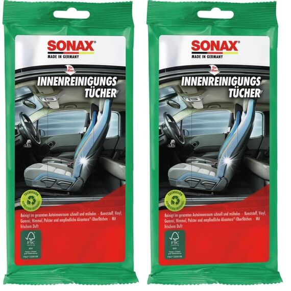 SONAX InnenReinigungsTücher (10 Stück) zur schnellen, einfachen und gründlichen Reinigung aller Flächen im Fahrzeuginnenraum | Art-Nr. 04159000 (Packung mit 2)