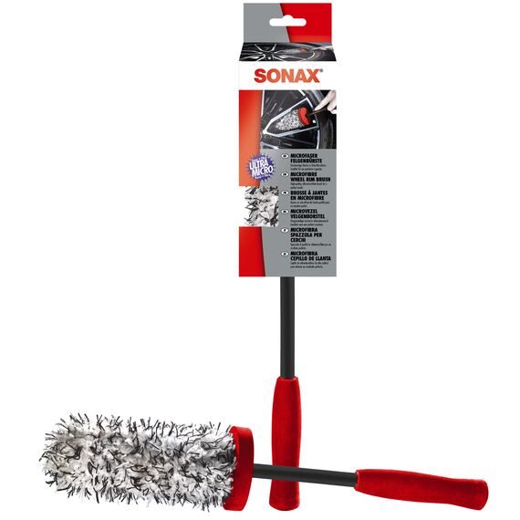 SONAX Microfaser FelgenBürste (1 Stück) & MicrofaserTrockenTuch Plus (1 Stück) im Großformat zur perfekten, streifenfreien Trocknung von Fahrzeugen Art-Nr. 04512000 Weiß