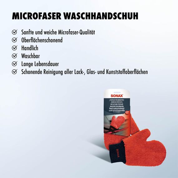 SONAX Microfaser WaschHandschuh (1 Stück) bequemer Handschuh mit maximalem Oberflächenschutz, schonende Reinigung Aller Lack, Glas und Kunststoffoberflächen, Art-Nr. 04282000