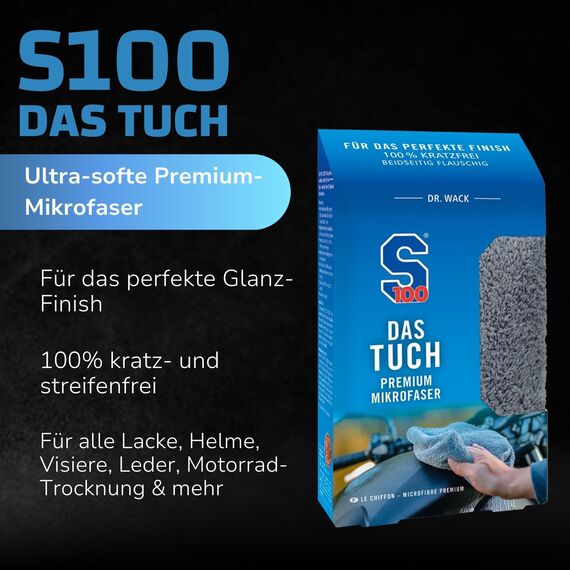 Dr. Wack S100 DAS Tuch Mikrofasertuch 40 x 40 cm - Extrem weiches & saugstarkes Mikrofasertuch für Motorrad - 100% fusselfreies Poliertuch - Kratzfreie Motorradreinigung - Hochwertige Motorradpflege