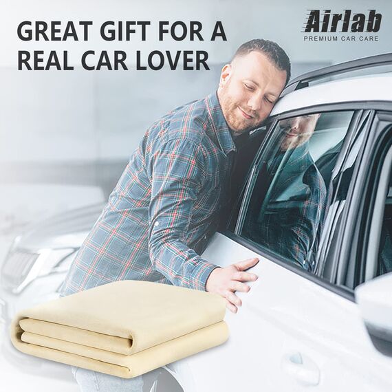 Airlab Fensterleder Auto Ledertuch 90x60 cm, Autoleder XXL Fensterleder aus echtem Leder Groß Trockentuch für Auto Fenster Motorrad