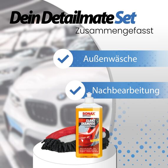 Autowäsche Set - SONAX: Autoshampoo Glanz Shampoo Konzentrat - 3 in1 Waschhandschuh mit Insekten Mesh - Autoreinigungsset Aussen