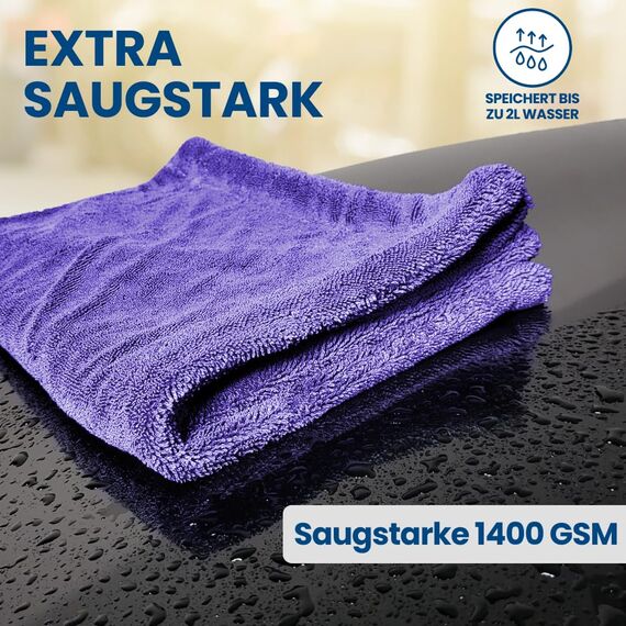 Ivality® Auto Trockentuch Mittel 40x60 cm – 1400 GSM Ultra Saugstarke Mikrofasertücher für Autopflege und Motorrad, Fusselfreies, Lack-schonendes Twisted Towel Microfasertuch