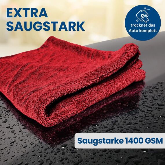 Ivality® Auto Trockentuch XXL 80x50 cm – 1400 GSM Ultra Saugstarke Mikrofasertücher für Autopflege und Motorrad, Fusselfreies, Lack-schonendes Twisted Towel Microfasertuch