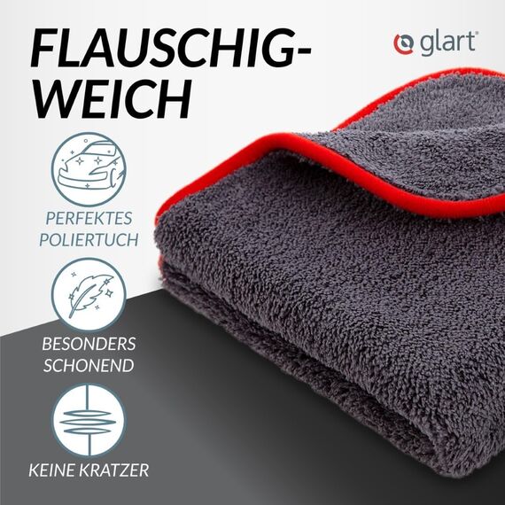 Glart 443TP Mikrofasertücher 3er Set – 600 GSM – 40x40 cm – Flauschige Auto Poliertücher für Trocknung & Pflege – Ultraweich, fusselfrei & saugstark – Für Autopflege, Motorrad, Boot & Haushalt