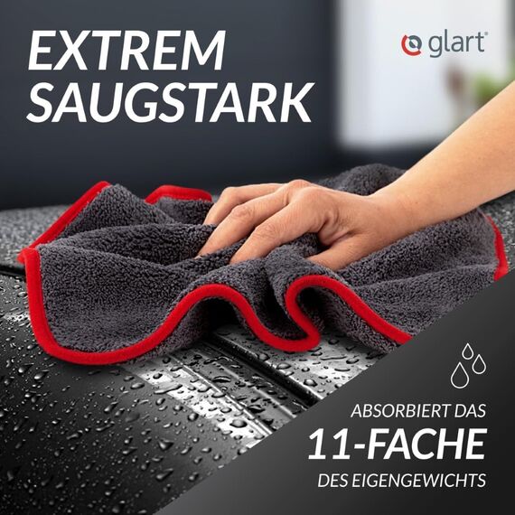 Glart 443TP Mikrofasertücher 3er Set – 600 GSM – 40x40 cm – Flauschige Auto Poliertücher für Trocknung & Pflege – Ultraweich, fusselfrei & saugstark – Für Autopflege, Motorrad, Boot & Haushalt