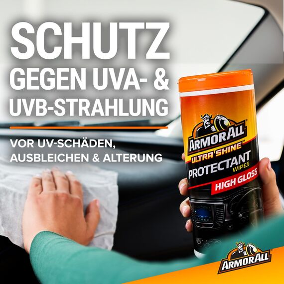 Armor All Kunststoffpflegetücher Glänzend 30 Stück, Armaturenbrett & Innenraumpflege, UV-Schutz gegen Ausbleichen