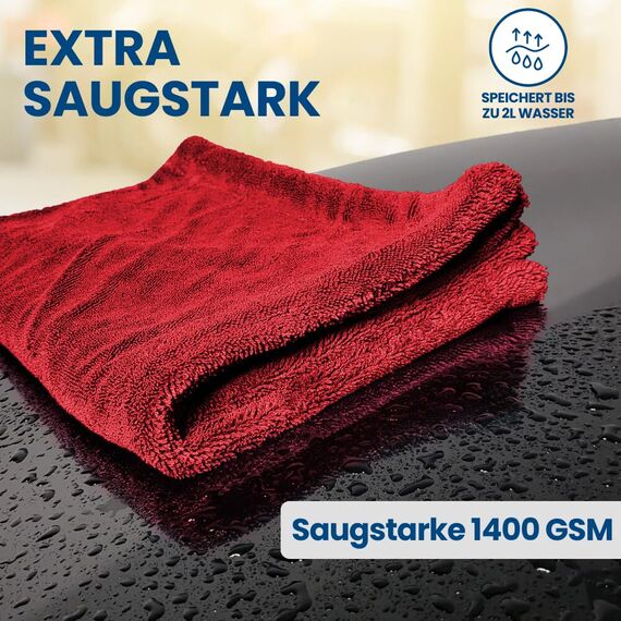 Ivality® Auto Trockentuch Mittel 40x60 cm – 1400 GSM Ultra Saugstarke Mikrofasertücher für Autopflege und Motorrad, Fusselfreies, Lack-schonendes Twisted Towel Microfasertuch
