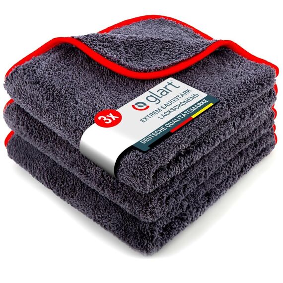 Glart 443TP Mikrofasertücher 3er Set – 600 GSM – 40x40 cm – Flauschige Auto Poliertücher für Trocknung & Pflege – Ultraweich, fusselfrei & saugstark – Für Autopflege, Motorrad, Boot & Haushalt