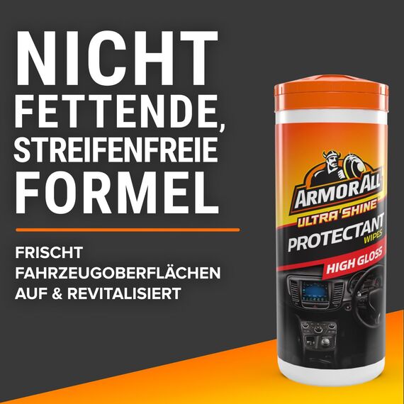 Armor All Kunststoffpflegetücher Glänzend 30 Stück, Armaturenbrett & Innenraumpflege, UV-Schutz gegen Ausbleichen