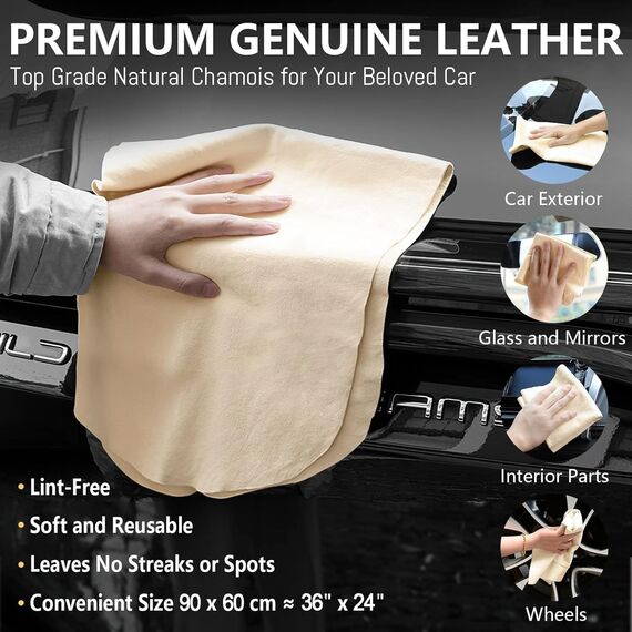 Airlab Fensterleder Auto Ledertuch 90x60 cm, Autoleder XXL Fensterleder aus echtem Leder Groß Trockentuch für Auto Fenster Motorrad