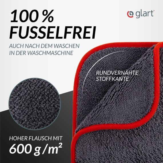 Glart 443TP Mikrofasertücher 3er Set – 600 GSM – 40x40 cm – Flauschige Auto Poliertücher für Trocknung & Pflege – Ultraweich, fusselfrei & saugstark – Für Autopflege, Motorrad, Boot & Haushalt