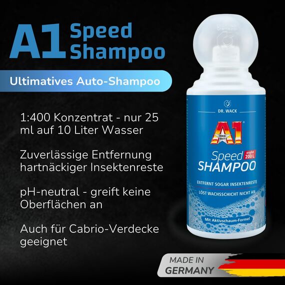 DR. WACK - A1 Speed Shampoo 500 ml - Effektiver Autoreiniger mit Aktivschaum-Formel - Gründliche & schonende Entfernung hartnäckiger Verschmutzungen - für alle Lackarten - Hochwertige Autopflege