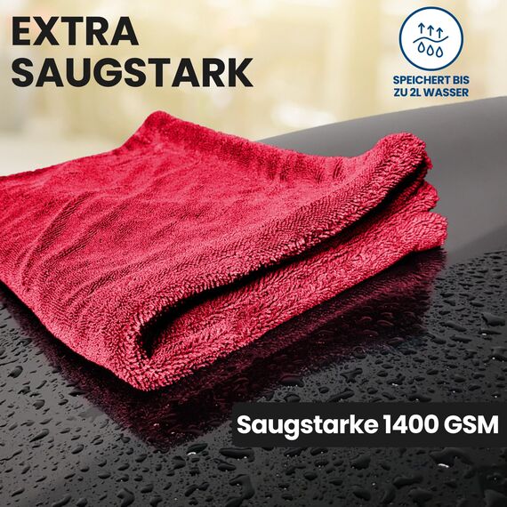 Ivality® Auto Trockentuch Klein 40x40 cm – 1400 GSM Ultra Saugstarke Mikrofasertücher für Autopflege und Motorrad, Fusselfreies, Lack-schonendes Twisted Towel Microfasertuch
