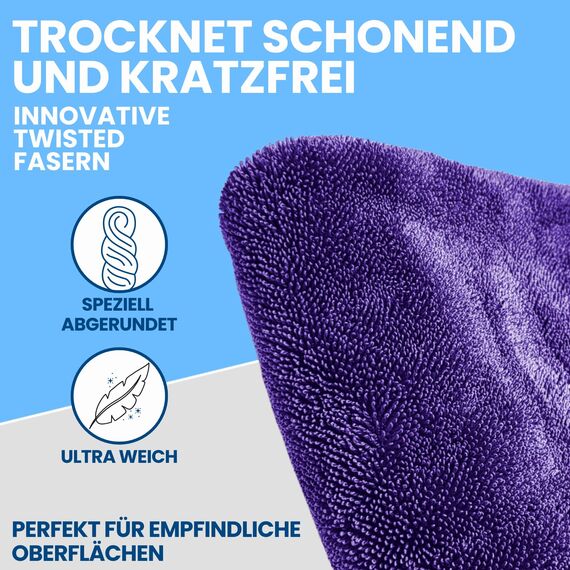 Ivality® Auto Trockentuch Klein 40x40 cm – 1400 GSM Ultra Saugstarke Mikrofasertücher für Autopflege und Motorrad, Fusselfreies, Lack-schonendes Twisted Towel Microfasertuch
