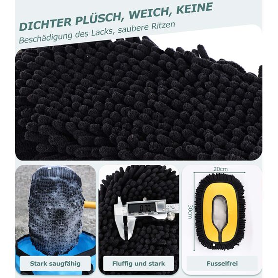 Innhom 15° Curve Autowaschbürste Teleskop, mit Langem Stiel für Autos, Wohnmobil, SUV, LKW - 2 Mop-Köpfe Inklusive (Gelb)