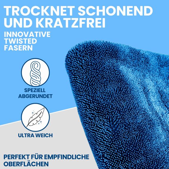 Ivality® Auto Trockentuch Klein 40x40 cm – 1400 GSM Ultra Saugstarke Mikrofasertücher für Autopflege und Motorrad, Fusselfreies, Lack-schonendes Twisted Towel Microfasertuch