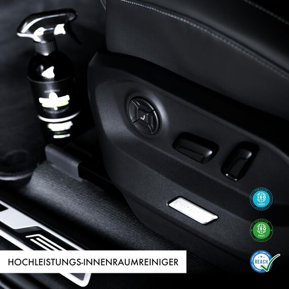 GENTLEMONKEYS Auto Innenraumreiniger Set (500ml Reiniger + 500ml Nachfüllflasche+ Schwamm + Microfasertuch) • Für Textilien im Fahrzeuginnenraum • Biologisch abbaubar • Made in Germany