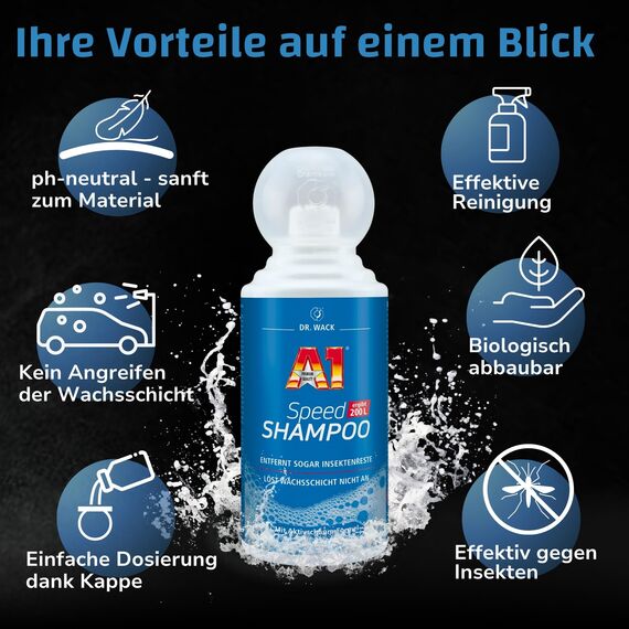 DR. WACK - A1 Speed Shampoo 500 ml - Effektiver Autoreiniger mit Aktivschaum-Formel - Gründliche & schonende Entfernung hartnäckiger Verschmutzungen - für alle Lackarten - Hochwertige Autopflege