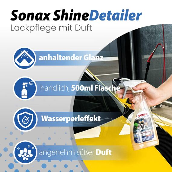 Autowäsche Set - SONAX: Autoshampoo, Felgenbeast Felgenreiniger, Brilliant Shine Detailer - Detailmate: Trockentuch, Waschhandschuh, Wascheimer mit Deckel - Autoreinigungsset Aussen