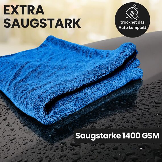 Ivality® Auto Trockentuch Set – 2 Stück - 80x50 cm & 40x40 cm, 1400 GSM Saugstarkes Twisted Mikrofasertücher - Trockentuch für AutoPflege und Motorrad - Fusselfreie & Lack-schonende Microfasertuch
