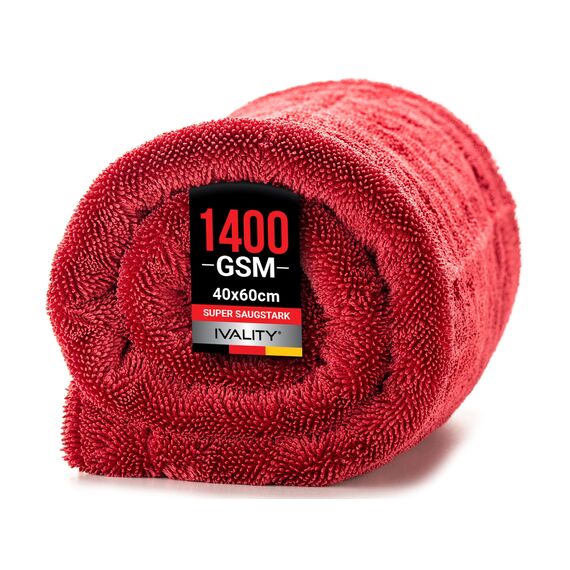 Ivality® Auto Trockentuch Mittel 40x60 cm – 1400 GSM Ultra Saugstarke Mikrofasertücher für Autopflege und Motorrad, Fusselfreies, Lack-schonendes Twisted Towel Microfasertuch