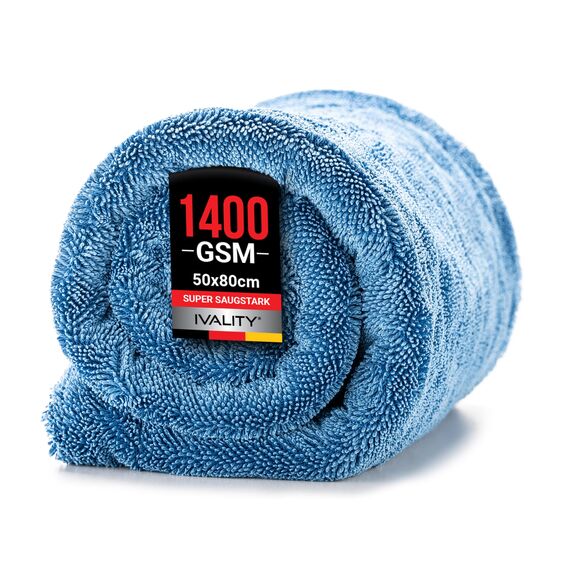 Ivality® Auto Trockentuch XXL 80x50 cm – 1400 GSM Ultra Saugstarke Mikrofasertücher für Autopflege und Motorrad, Fusselfreies, Lack-schonendes Twisted Towel Microfasertuch
