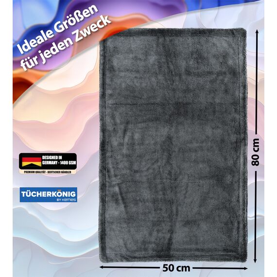 Kemes Mikrofasertücher Auto XXL Ultra saugstark mit 1400 GSM Heavyweight Grau 50x80cm Premium Microfaser Trockentuch Kratzfrei | 5-Fach Saugstark Poliertuch für Autopflege und Motorrad