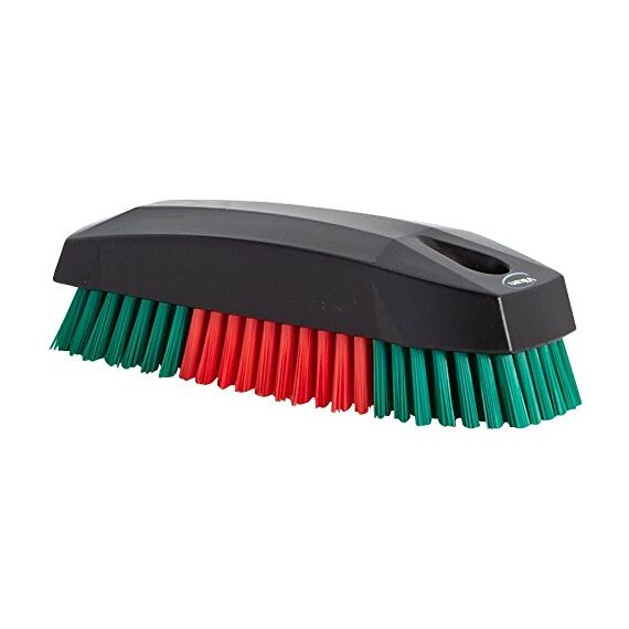 Vikan Nagelbürste hart, kräftige Handwaschbürste für Handwerk und Werkstätten, max. 100°C,115x45 mm, Schwarz, Rot, Grün