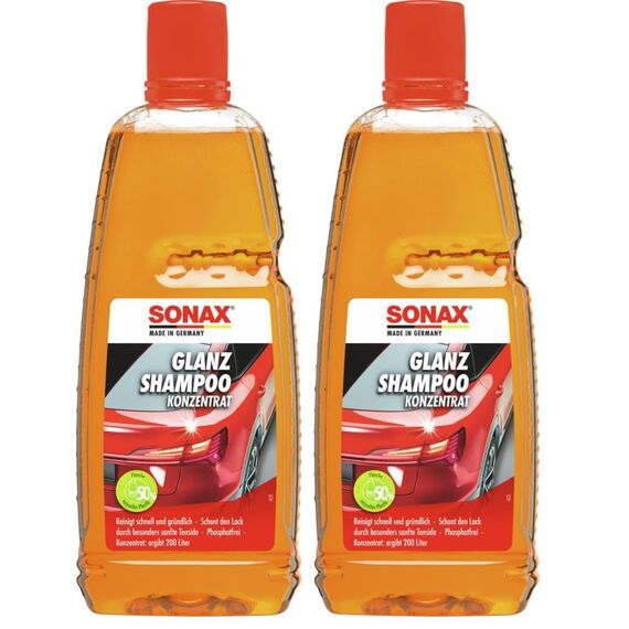 SONAX GlanzShampoo Konzentrat (1 Liter) durchdringt und löstr Schmutz gründlich, ohne Angreifen der Wachs-Schutzschicht | Art-Nr. 03143000 (Packung mit 2)