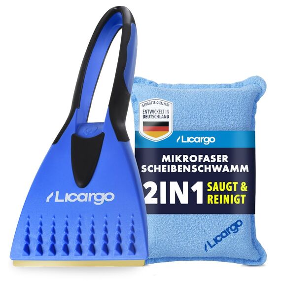 LICARGO Eiskratzer mit Messingklinge & Scheibenschwamm - kratzt schnell & mühelos - langlebiger Eiskratzer Auto Messing Scheibenkratzer Auto