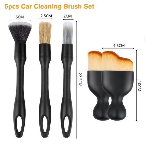 VFANDV Auto Detailingbürste, 5 Stück Auto Reinigungspinsel Car Innenraum Staubkehrende Weiche Bürste Detailing Pinsel Set Reinigungswerkzeug Staubentfernungsbürste for Interior Exterior