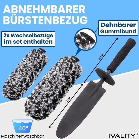 Ivality® Mikrofaser Felgenbürste extra dünn - Schonende Reinigung bis tief ins Felgenbett - Microfaser Felgenbürste Alufelgen Felgenreiniger Felgen Reinigung Auto Felgen Bürste 100% kratzfrei