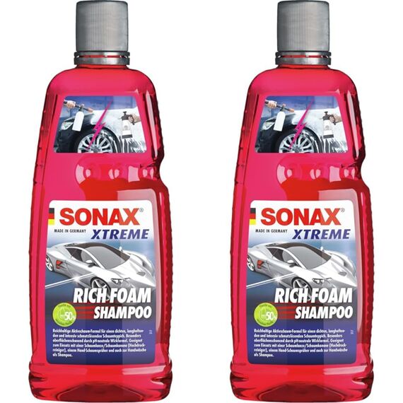SONAX XTREME RichFoam Shampoo (1 Liter) Schaum/Snow Foam Shampoo erzeugt dichten, langhaftenden & schmutzlösenden Schaumteppich, ph-neutral, Berry-Duft | Art-Nr. 02483000 (Packung mit 2)