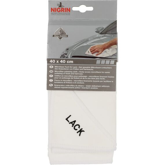 NIGRIN Mikrofaser-Tuch Lack, besonders sanft zum Lack, garantiert kratzerfreies Auspolieren, Auto Microfasertuch Autopflege, 40x40 cm, Grau